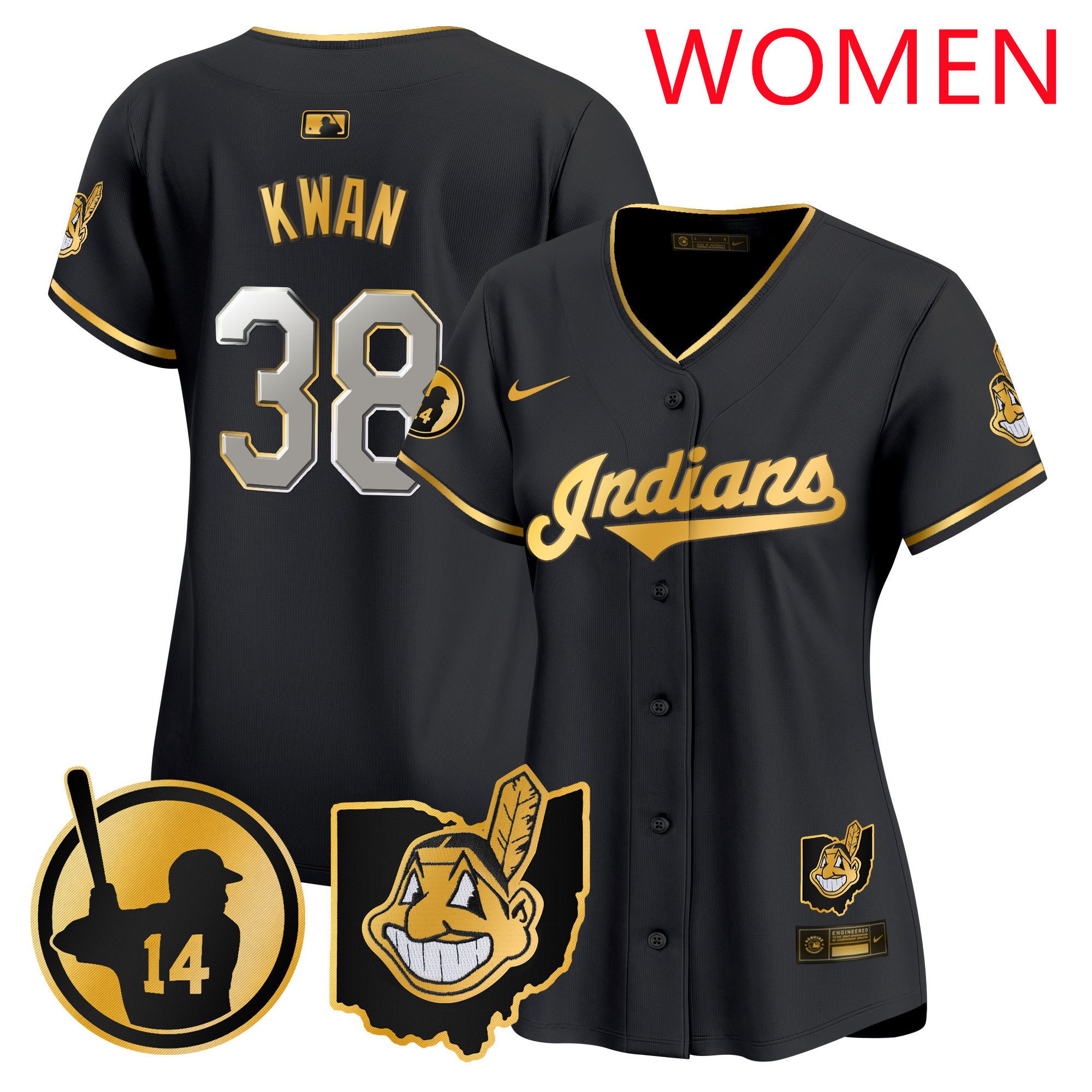 Women Cleveland Indians 38 Kwan Black Nike 2025 Patch Vapor Premier Limited MLB Jersey